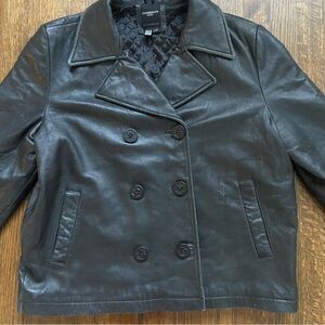 Colebrook & Co Vintage 100% Leather Black Jacket Double Breasted Large